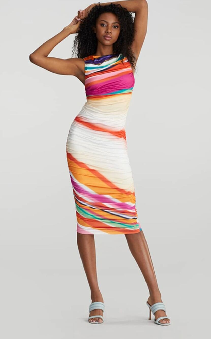 Gabrielle Union Roz swirl rainbow ruched dress Size XL Sexy Retro Party Y2K
